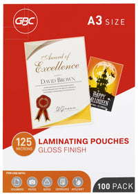 GBC A3 Gloss Laminating Pouches - 125 Micron, Pack of 100
