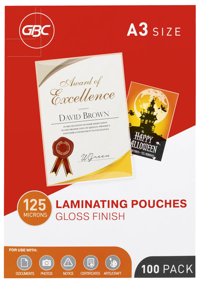 GBC A3 Gloss Laminating Pouches - 125 Micron, Pack of 100