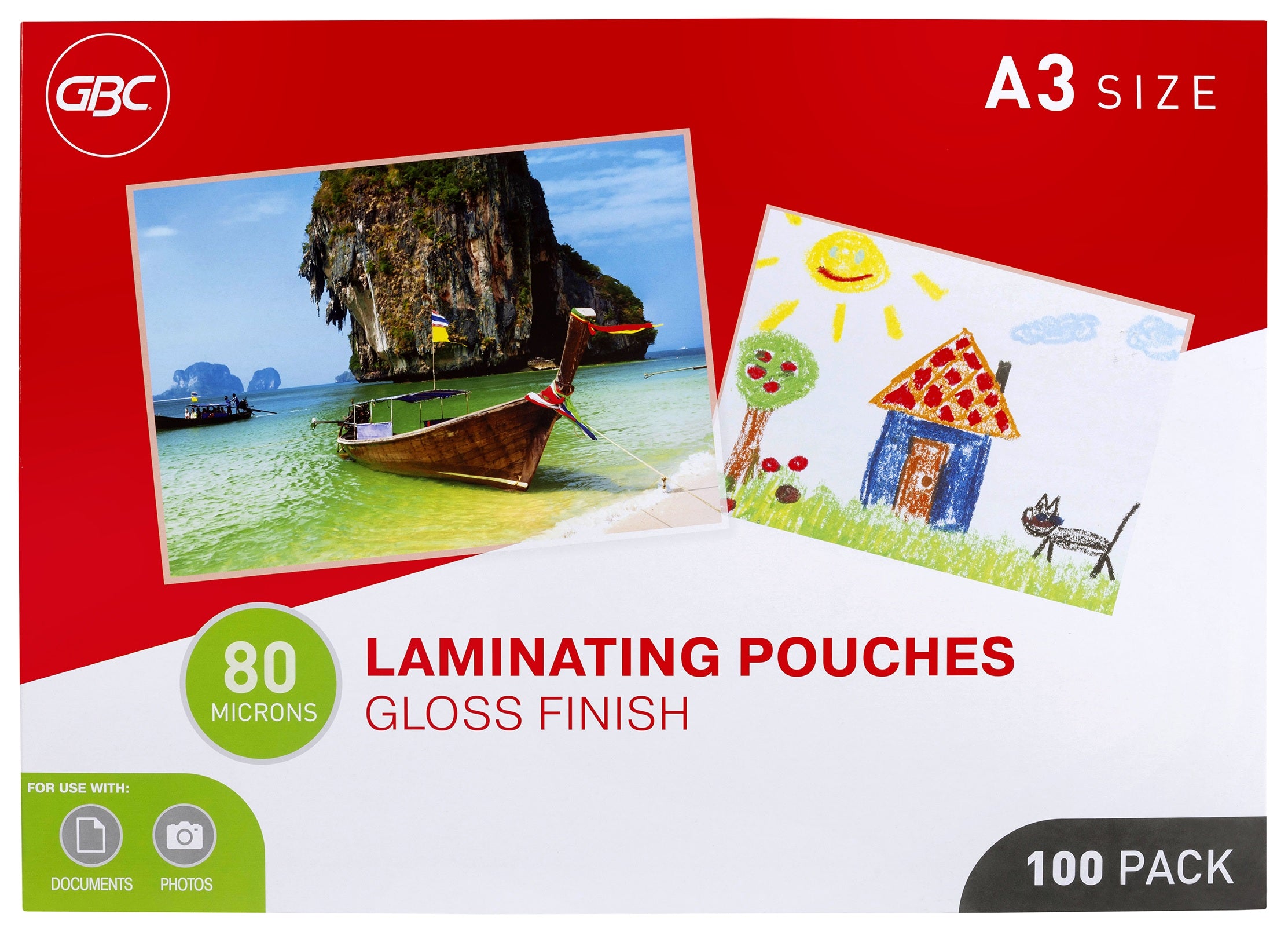 GBC A3 Gloss Laminating Pouches - 80 Micron, Pack of 100