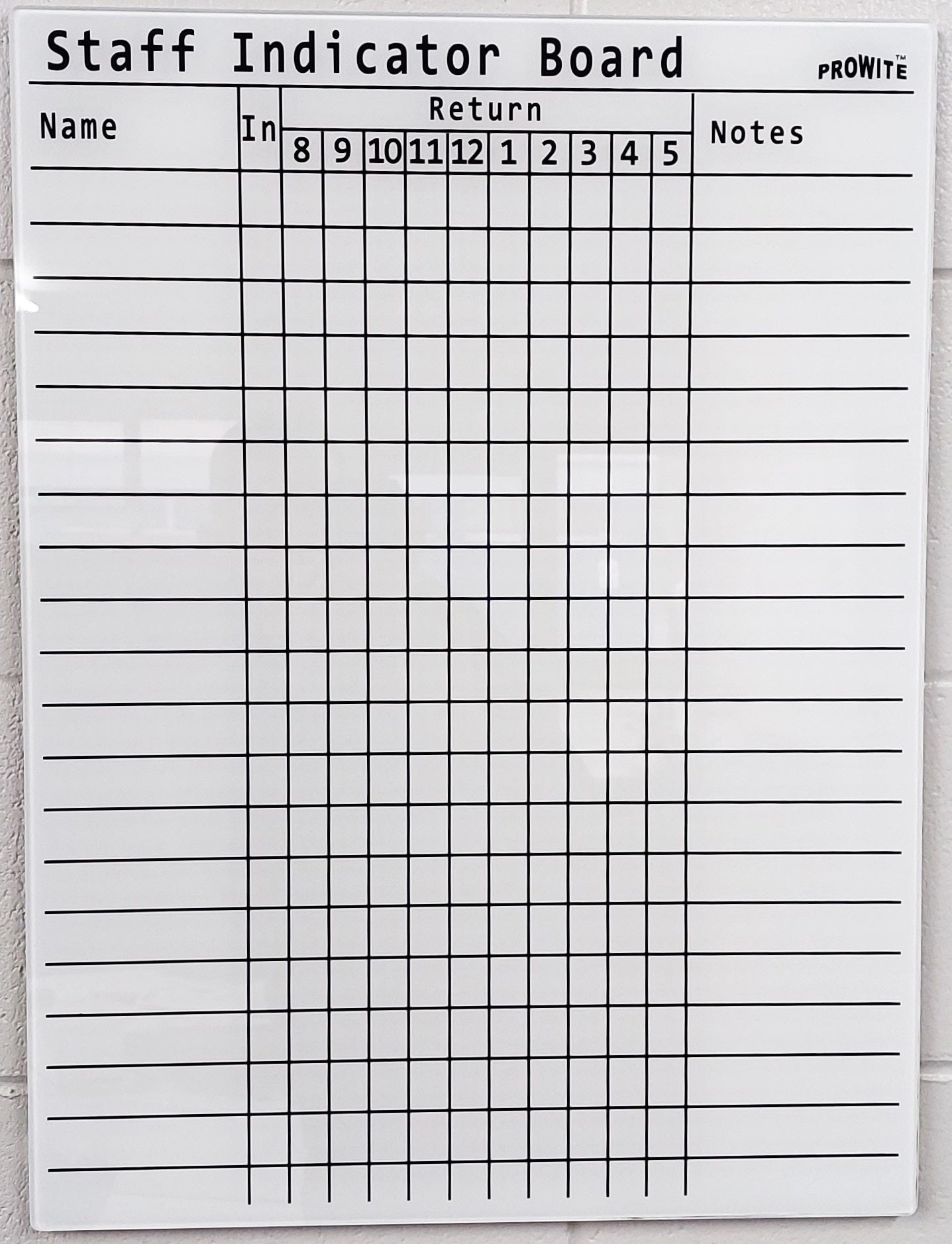 PROWITE Staff Indicator In/Out Glass Writing Board - 20 Names