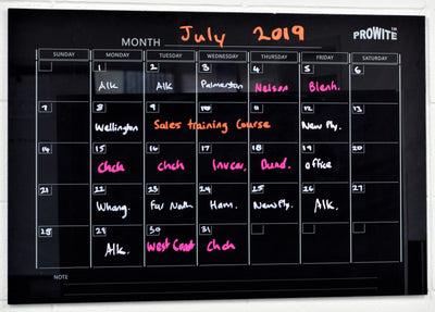 PROWITE Monthly Planner Glass Writing Board - 600mm x 900mm - 2 Colours