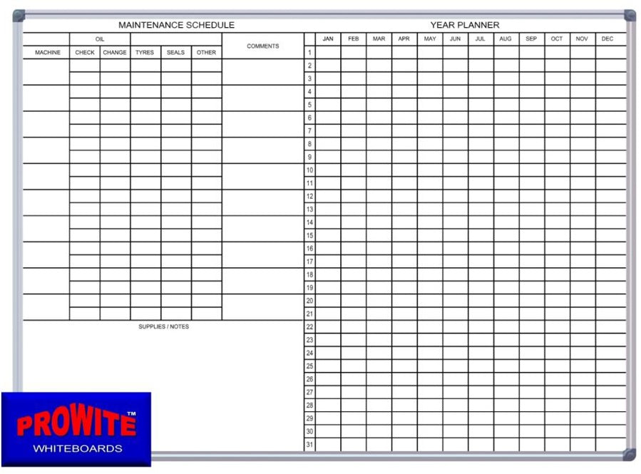 PROWITE Maintenance Schedule Whiteboard - 2 Sizes