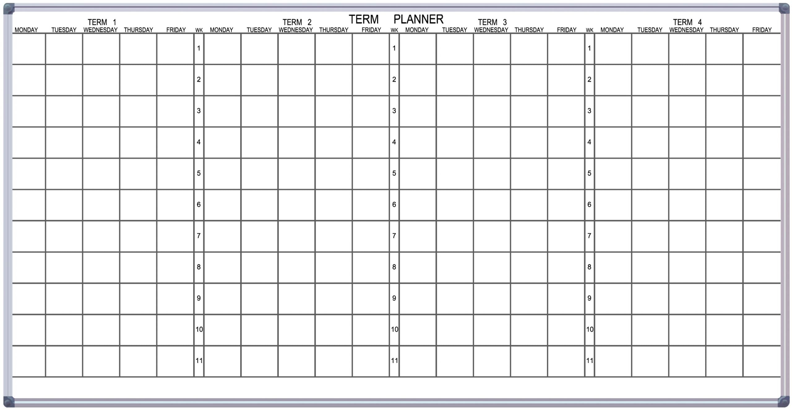 PROWITE School Term Planner Whiteboard - 4 Terms - 1200mm x 2400mm