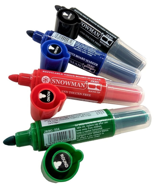 Snowman Wide Bullet Tip Whiteboard Markers - Box of 12 - Refillable