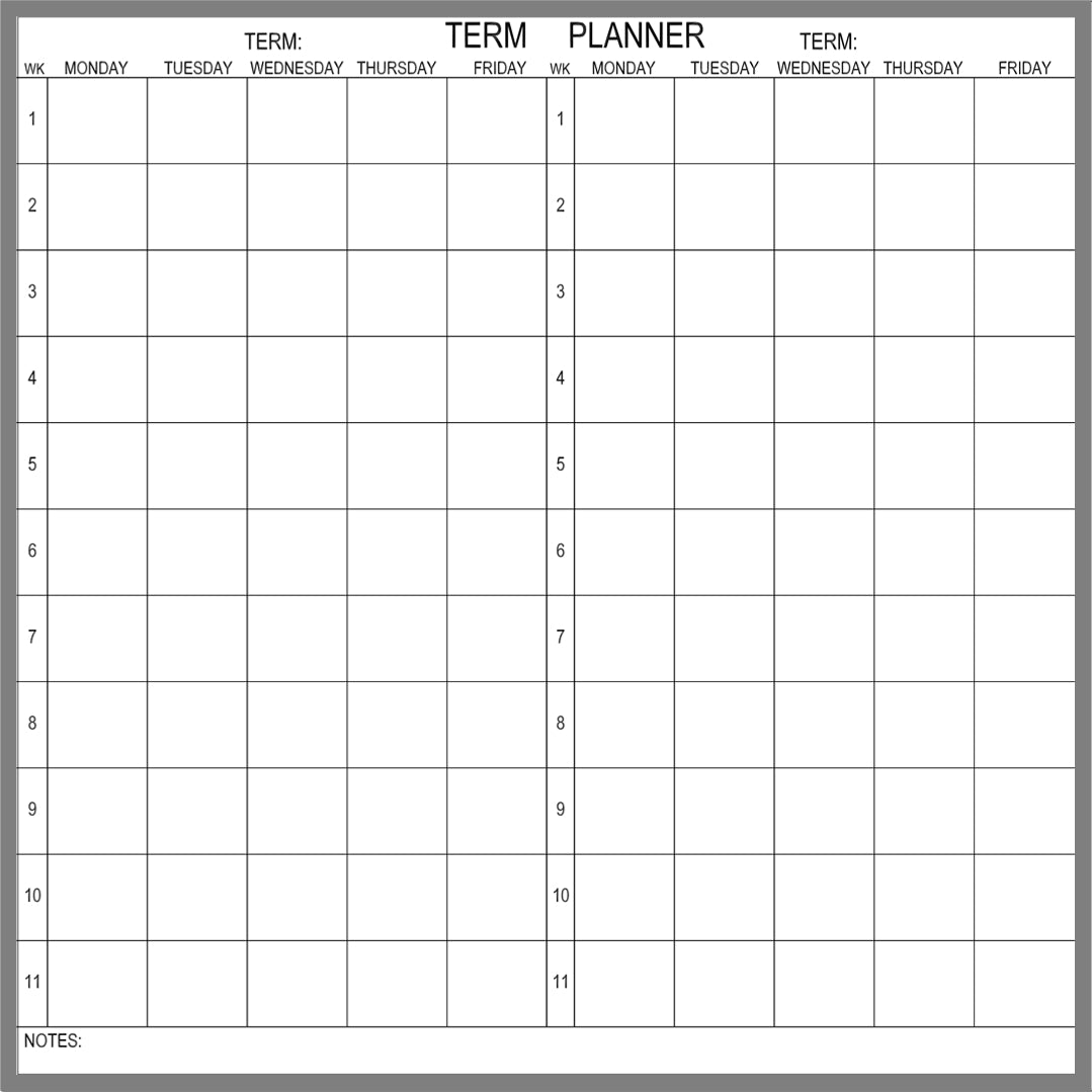 PROWITE School Term Planner Whiteboard - Two Terms - 1200mm x 1200mm