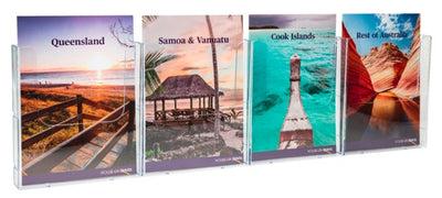A4 Four Pocket Flat Back Wall Mounting Brochure Holder