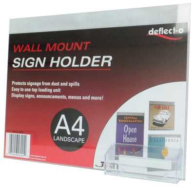 A4 Single Sided Landscape Wall Mounting Sign Holder with Business Card Holder