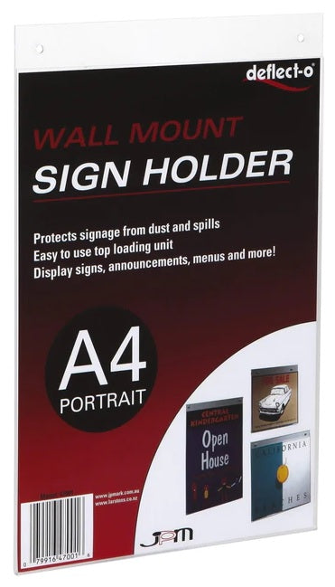 A4 Single Sided Portrait Wall Mounting Sign Holder