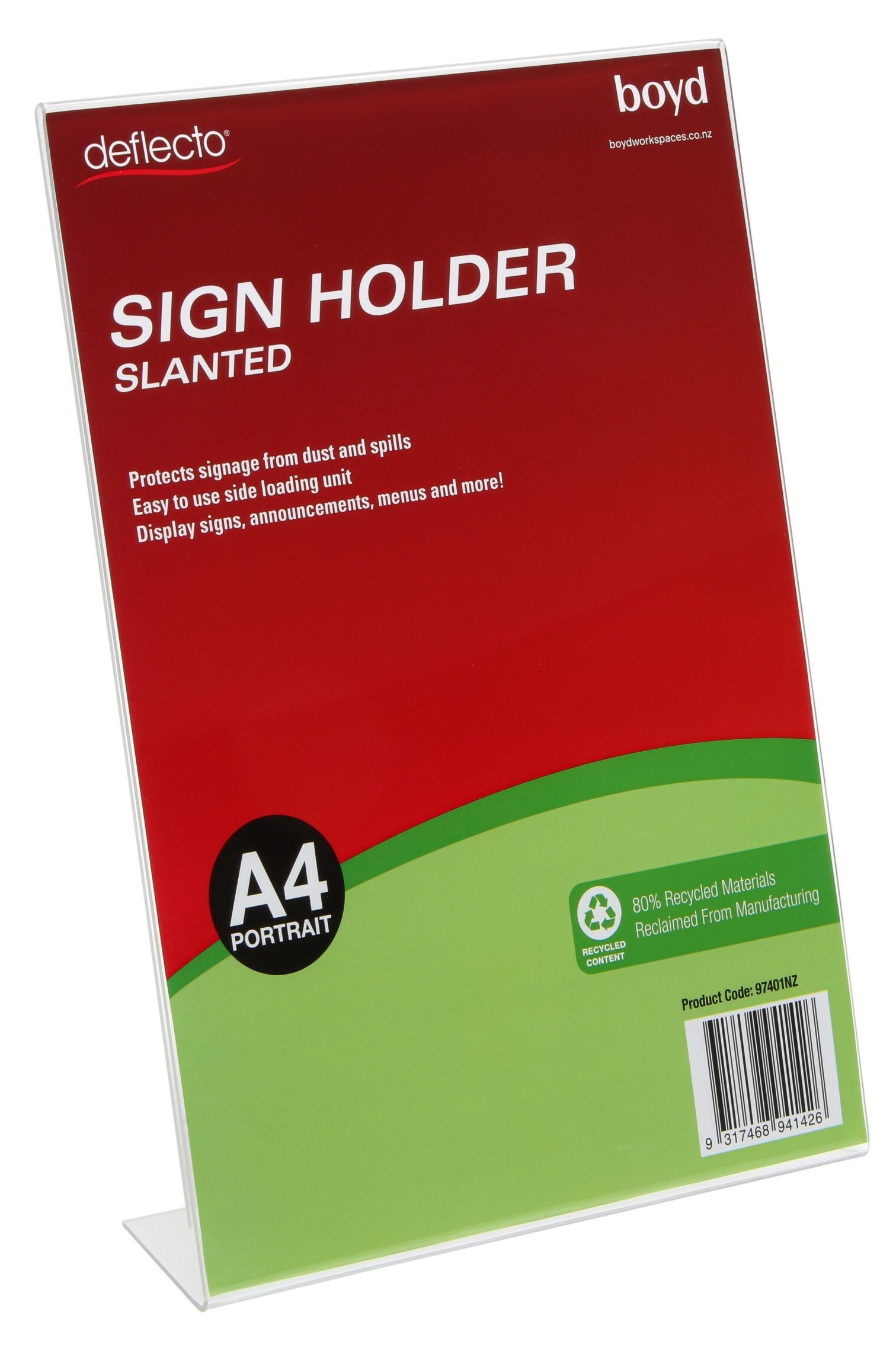 A4 Slanted Single Sided Portrait Menu/Sign Holder - 80% Recycled