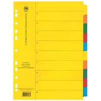 FM A4 10 Tab Coloured Board File Divider Set - 10 Pack