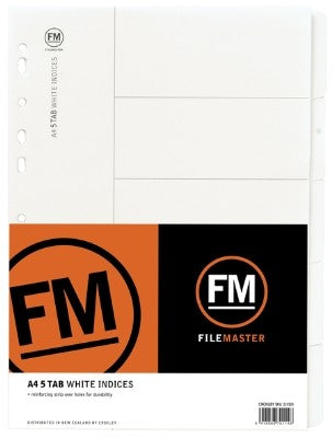 FM A4 5 Tab White Board File Divider Set - 10 Pack