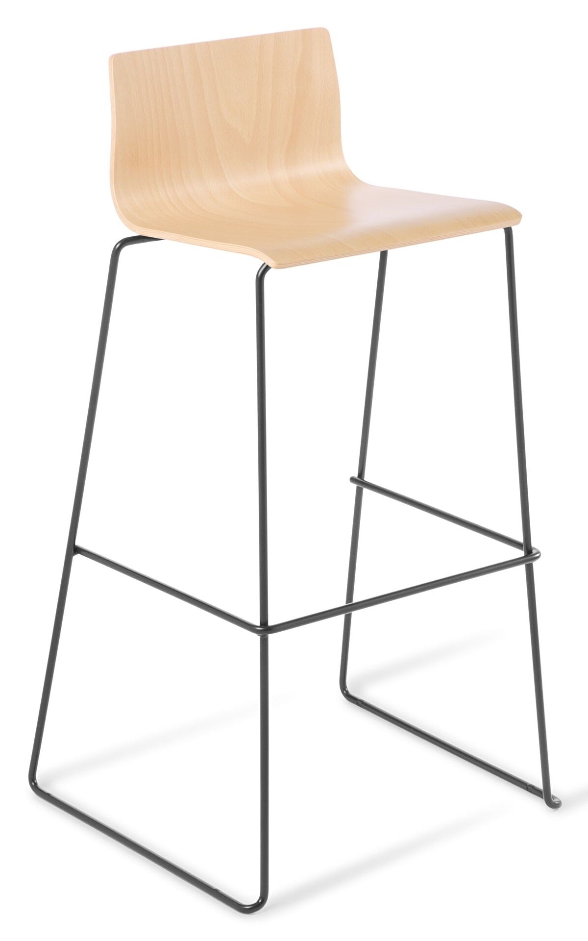 Cruise Sled Base Barstool with Natural Beech Seat and Black Powdercoated Frame