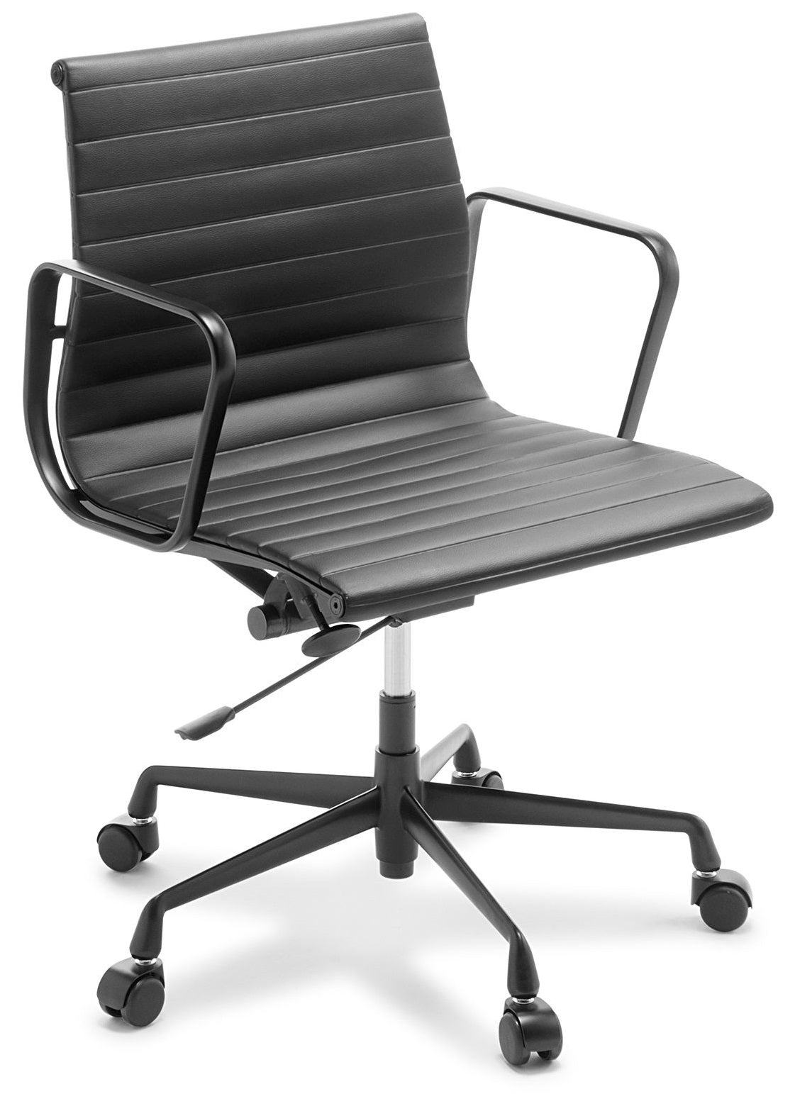 Eames Replica Classic Midback Executive Chair in Black Leather with Black Frame