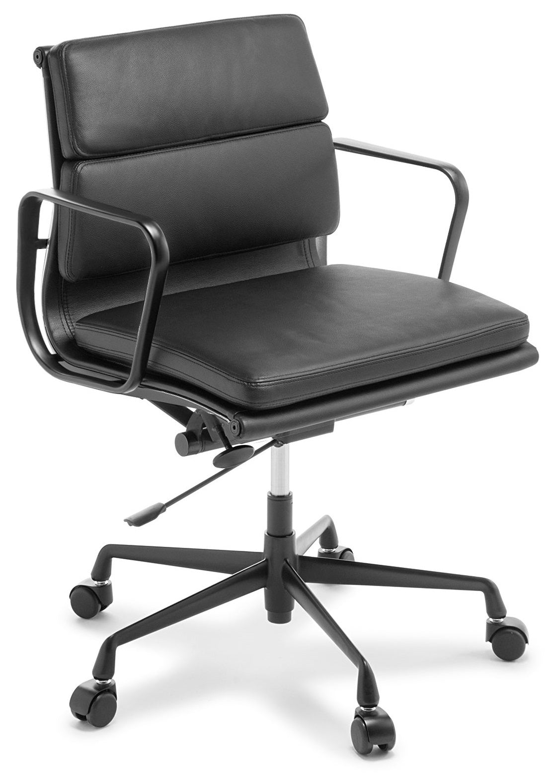 Eames Replica Soft-Pad Midback Executive Chair in Black Leather with Black Frame