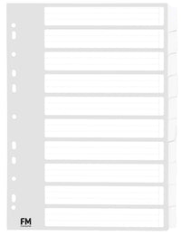 FM A4 10 Tab White Board File Divider Set - 10 Pack