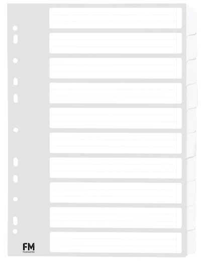 FM A4 10 Tab White Board File Divider Set - 10 Pack