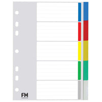 FM A4 5 Tab Coloured Polypropylene File Divider Set - 10 Pack