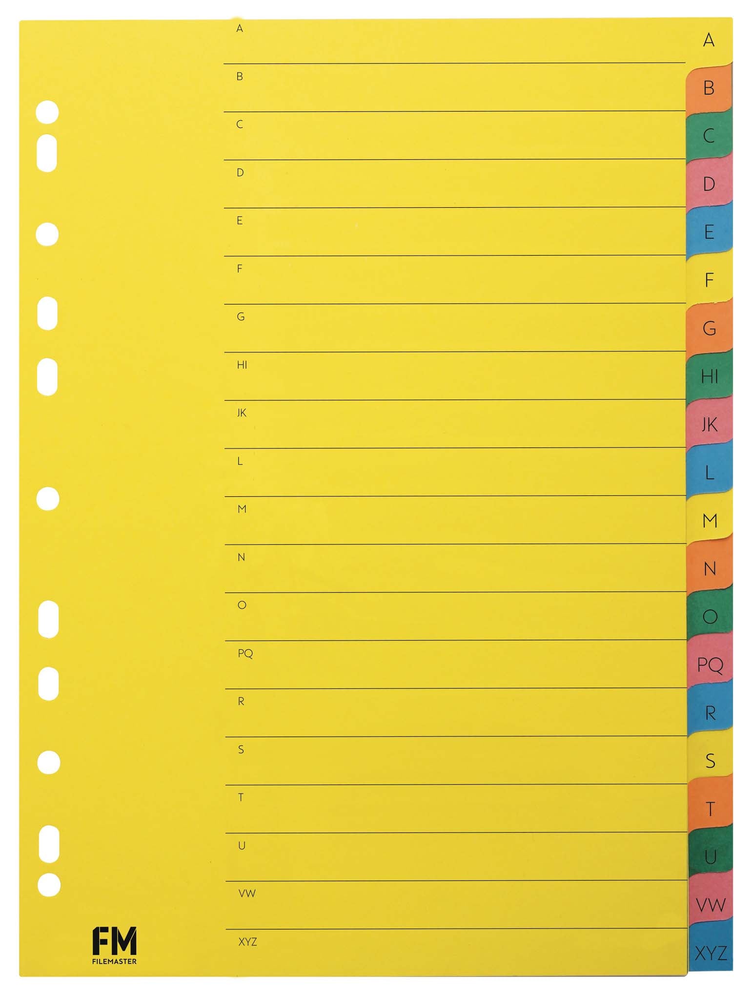 FM A4 A-Z Coloured Board File Divider Set