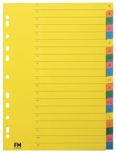 FM A4 A-Z Coloured Board File Divider Set