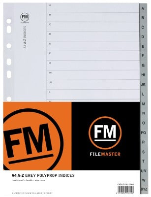 FM A4 A-Z Grey Polypropylene File Divider Set