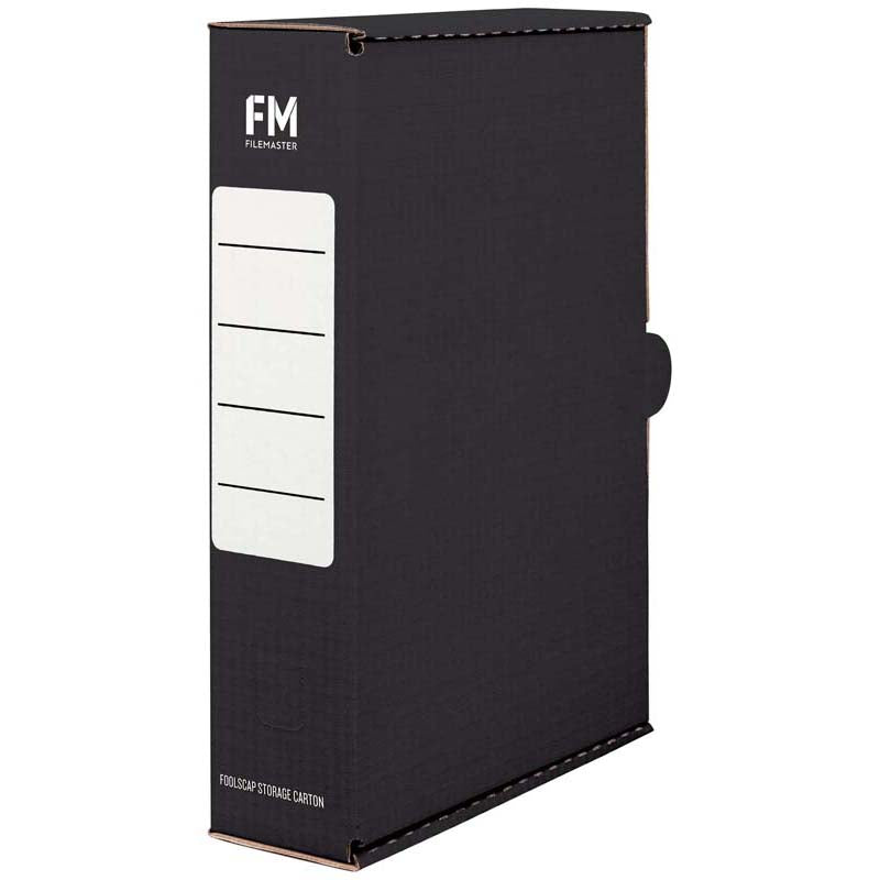 FM Foolscap Printed Coloured Filing Box - 5 Pack - 5 Colours — FM Foolscap Storage Box   Black