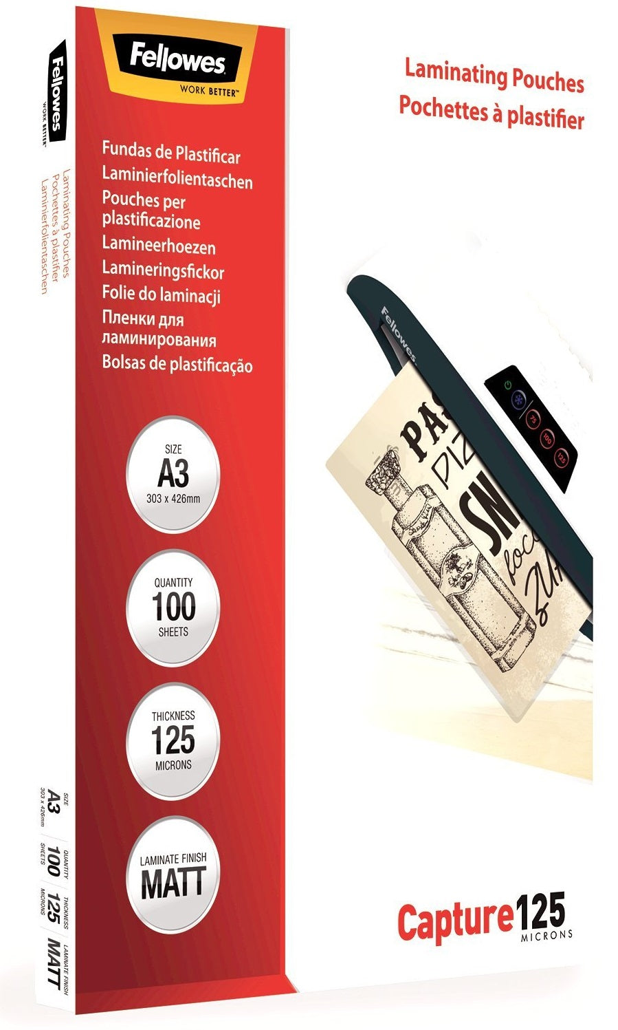 Fellowes A3 125 Micron Laminating Pouches - Pack of 100 Sheets