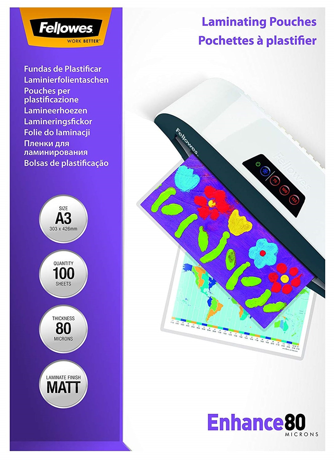 Fellowes A3 80 Micron Laminating Pouches - Pack of 100 Sheets