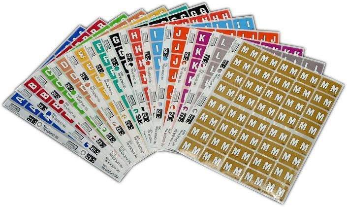Filecorp Individual Sheets of Coloured Alpha Labels