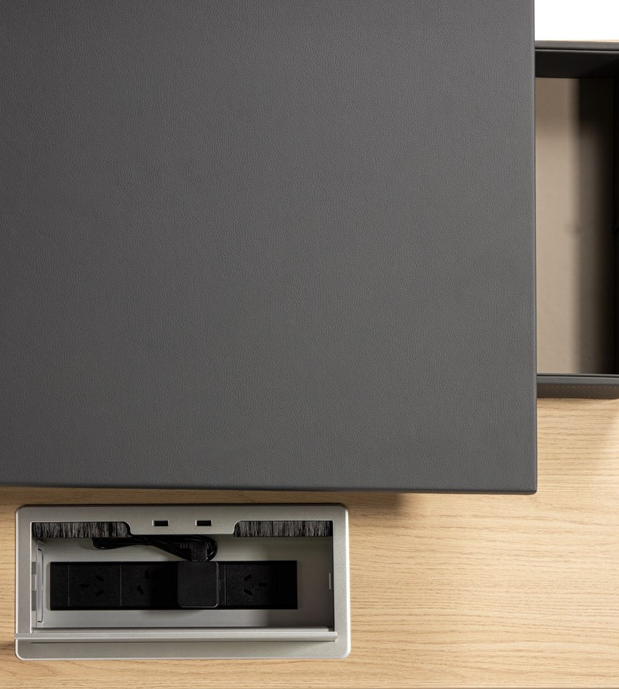 Maxim Executive Desk - 2 Sizes - 2 Configurations — Maxim Executive Desk Flip Up Power Box.