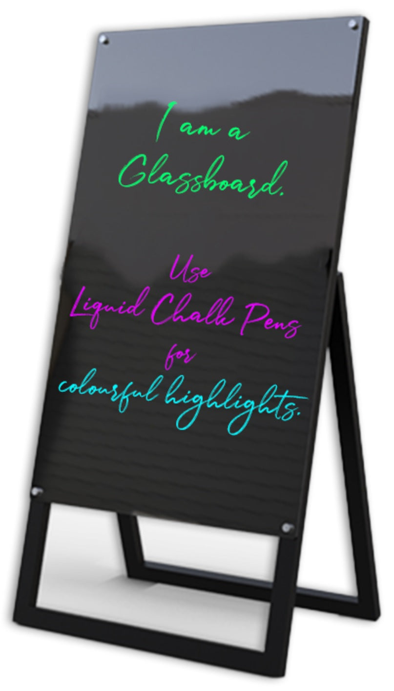 Glass Writing Board and Easel with Black Back