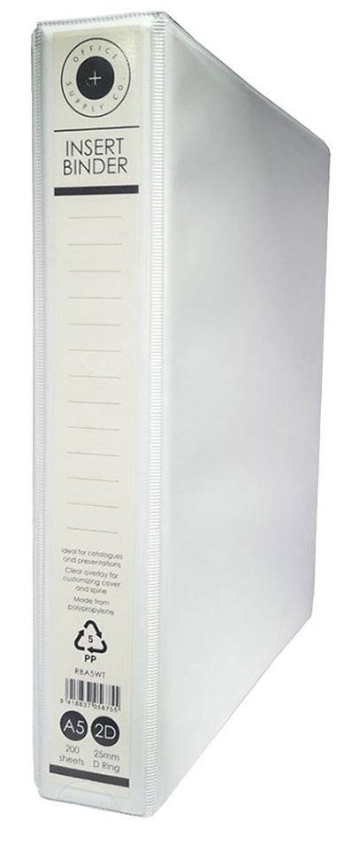 A5 Clear Overlay Binder - 2D Ring - 25mm Spine