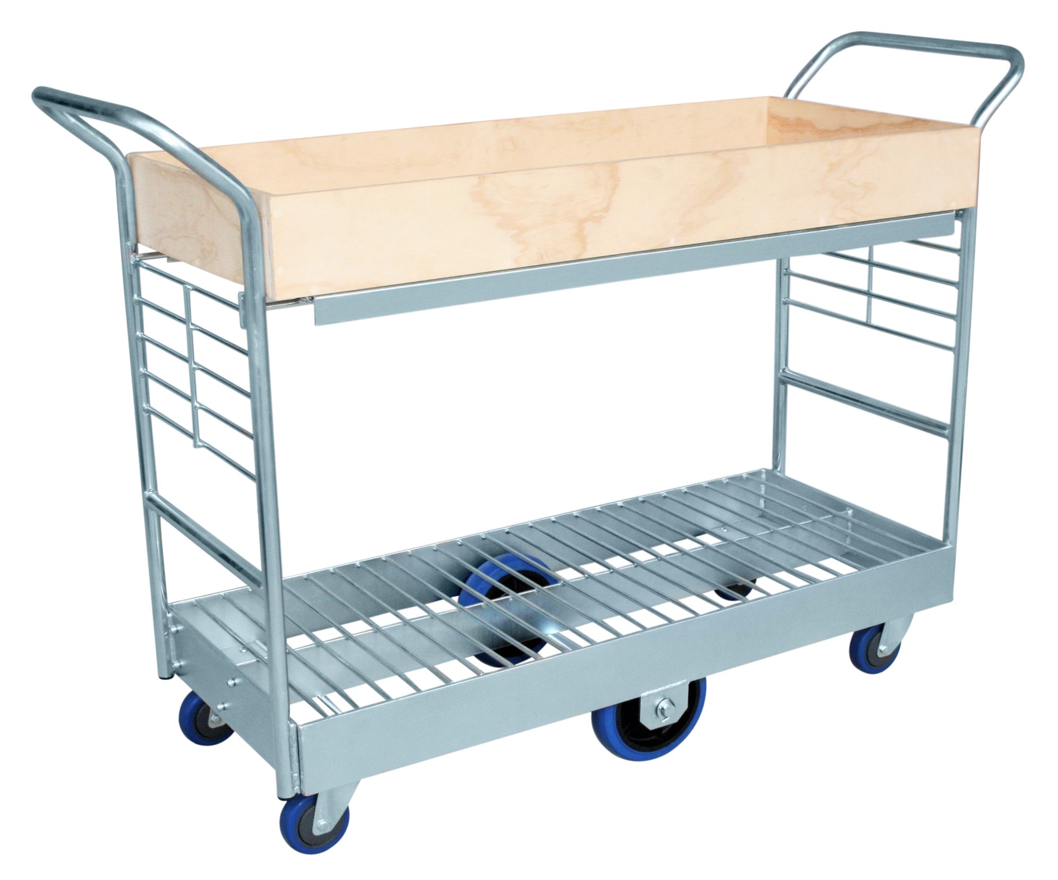 Two Level Stock Trolley with Upper Wooden Bin