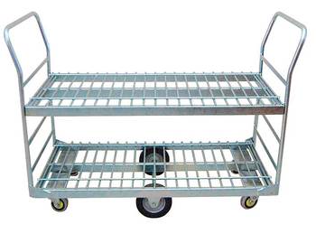 Heavy Duty Two Tier Steel Stock Trolley with Adjustable/Removable Top Tray