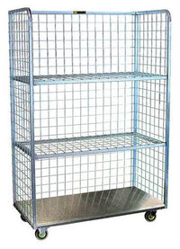 Wire Mesh Three Level Mobile Shelf Cage with Door Options