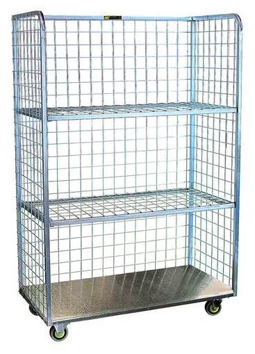 Wire Mesh Three Level Mobile Shelf Cage with Door Options