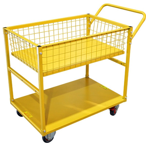 Two Tier Powder-coated Steel Trolley with upper Mesh Cage
