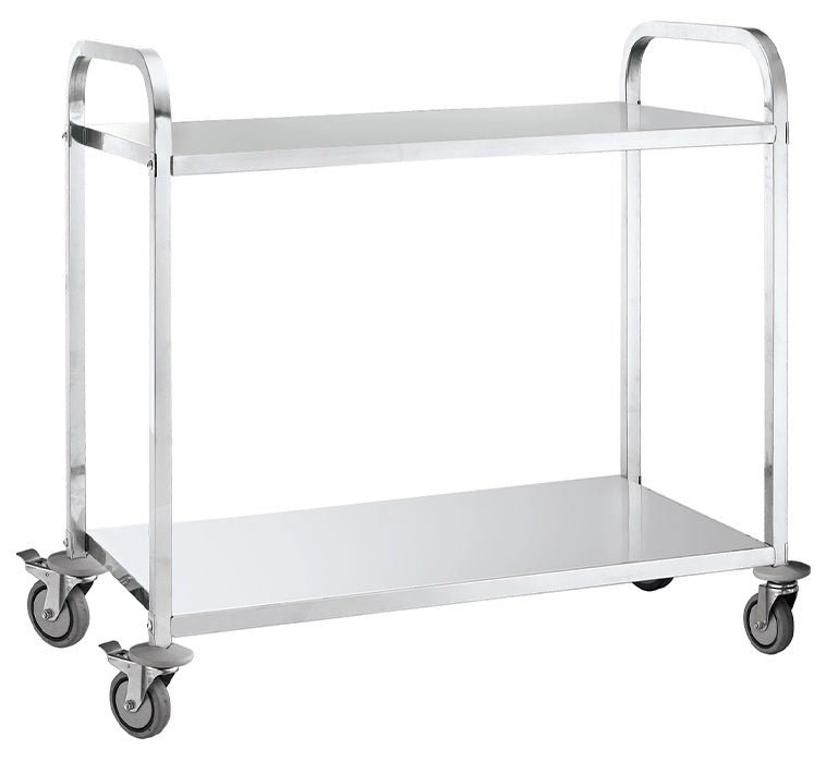 Two Level Stainless Steel Trolley - with Flat Shelves