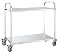 Large Two Level Stainless Steel Trolley - with Flat Shelves