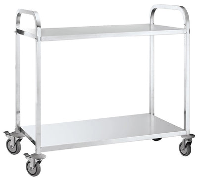 Large Two Level Stainless Steel Trolley - with Flat Shelves