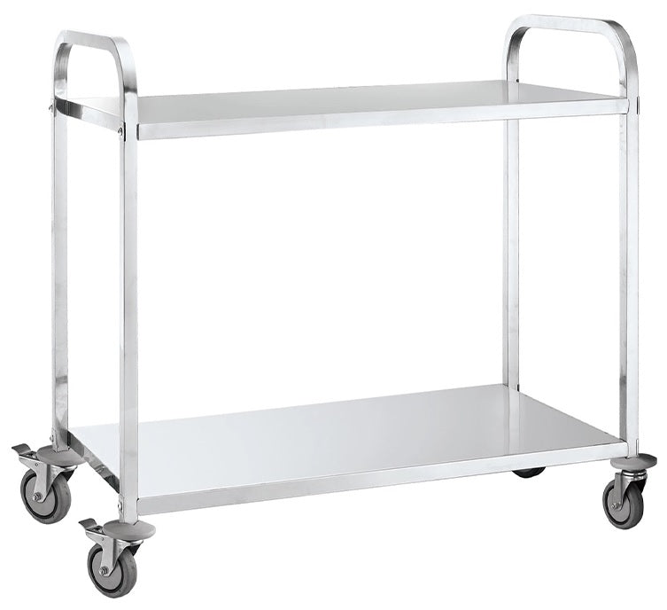 Large Two Level Stainless Steel Trolley - with Flat Shelves