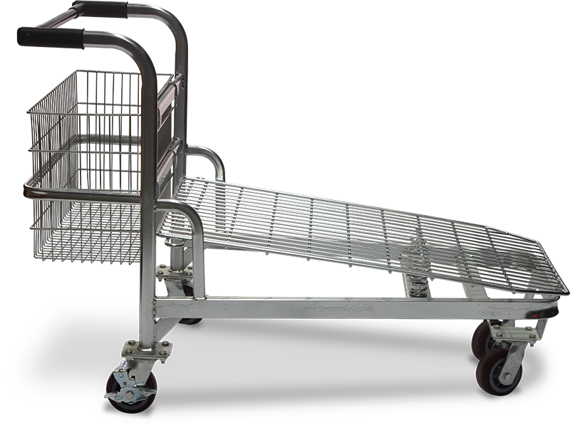 Flat Deck Retail Shopping Cart with Large Basket