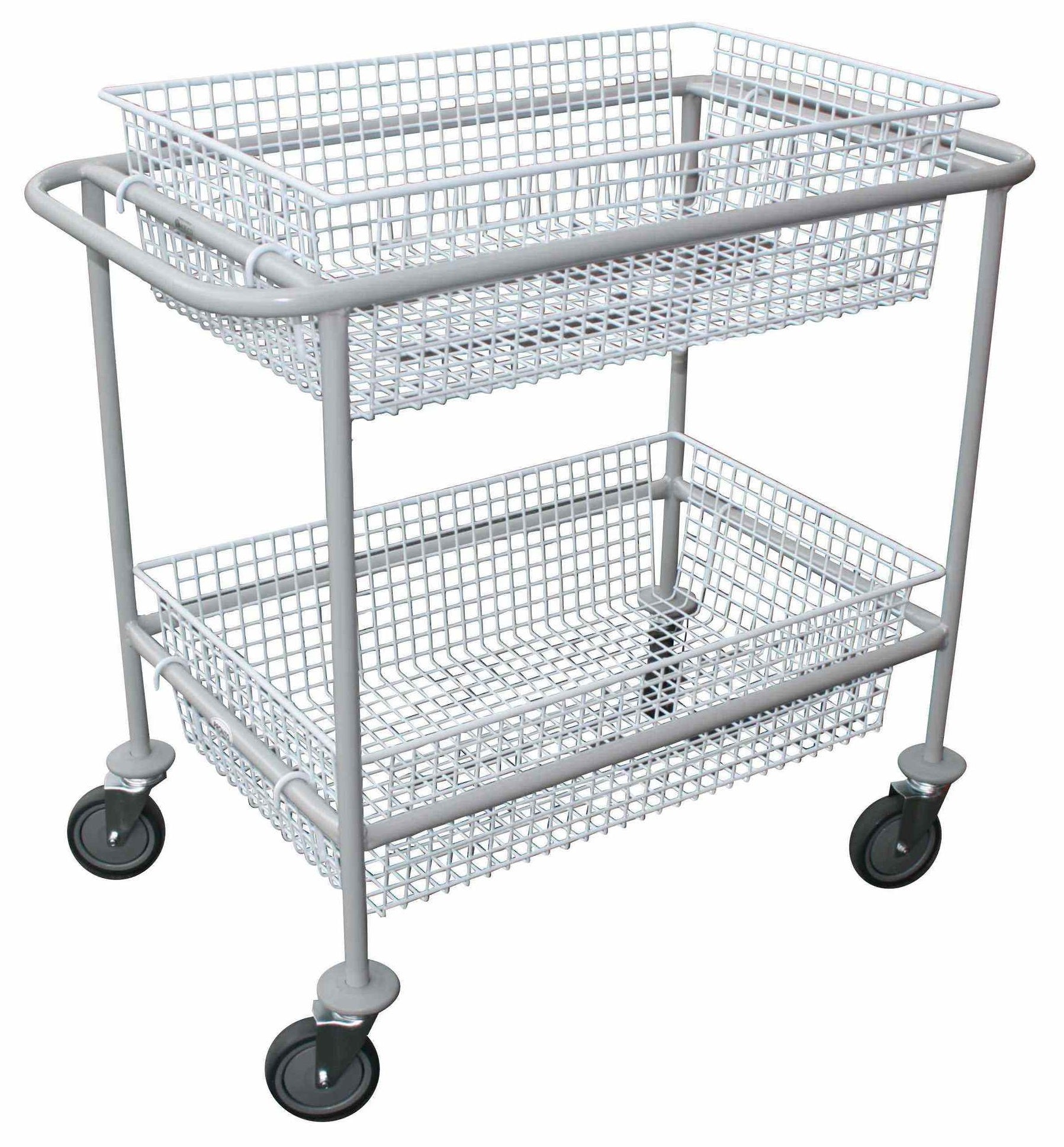 Double Basket Trolley with Plastic Coated Wire Baskets - 2 Sizes