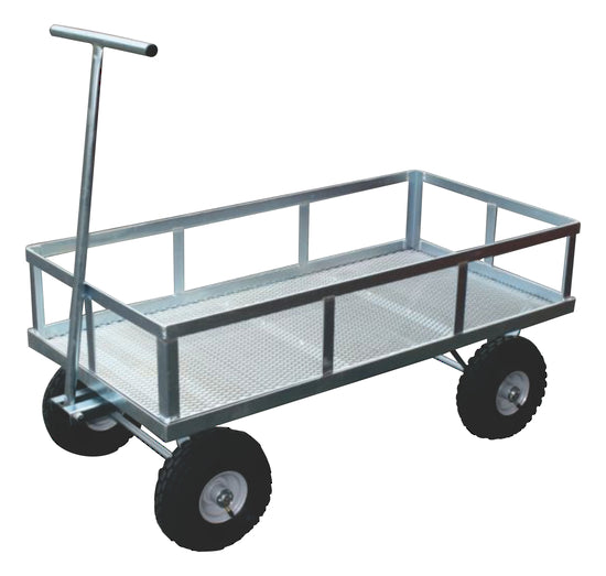Heavy Duty Zinc Plated Steel Mesh Deck Trolley with Pneumatic Wheels & Side Frame