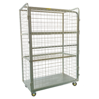 Wire Mesh Three Level Mobile Shelf Cage with Door Options