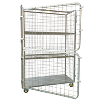 Wire Mesh Three Level Mobile Shelf Cage with Door Options
